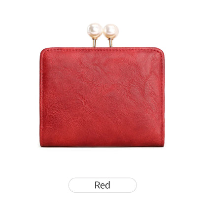 Pearl Kiss-Lock Women's Trifold Wallet – Large Capacity PU Leather