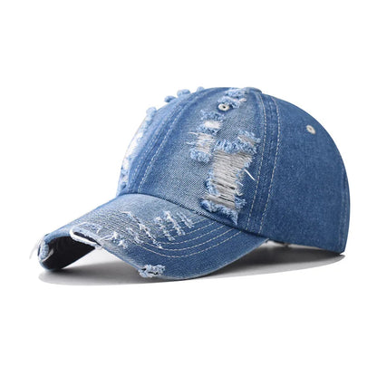Distressed Denim Baseball Cap – Unisex Snapback Hat