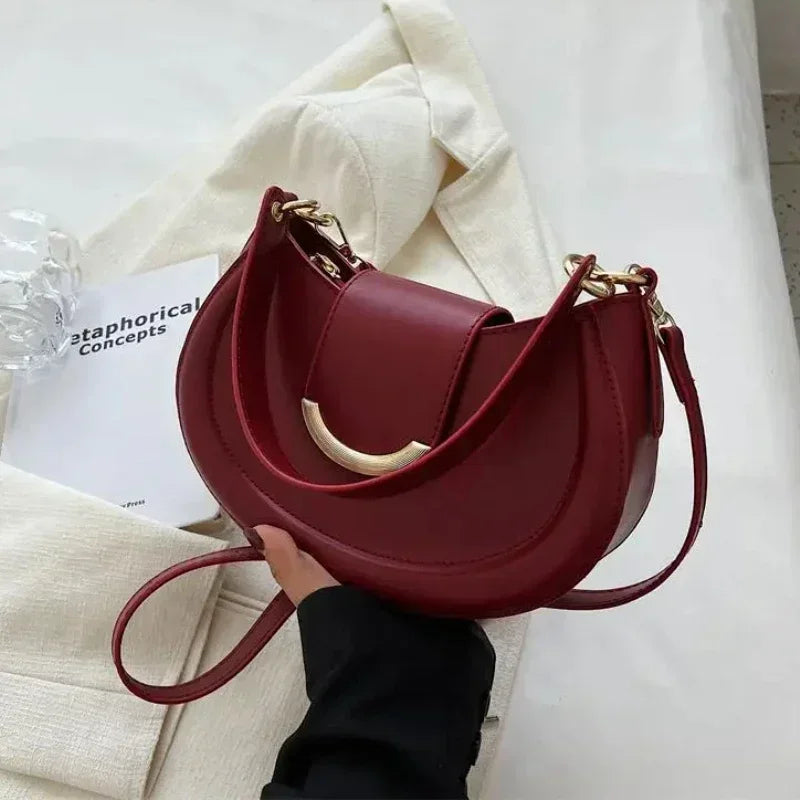 Leather Saddle Shoulder Bag – Designer Underarm Crossbody Purse for Women