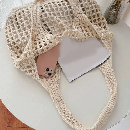 Crochet Tote Bag for Women – Large Hollow Knit Beach Shoulder Bag