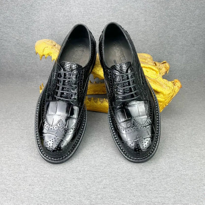 Crocodile Leather Men's Derby Brogue Shoes – Luxury Lace-Up