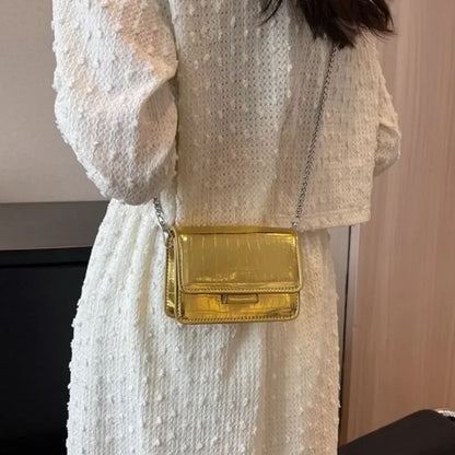 Vintage Women Silver Chic Crossbody Bag Luxury Designer Small Shoulder Bags Gold Mini Square Cute Pu