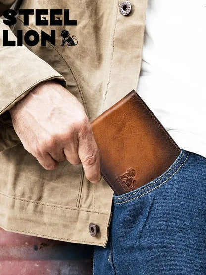 Steel Lion Men's Leather Bifold Wallet – RFID Anti-Theft Multi-Slot