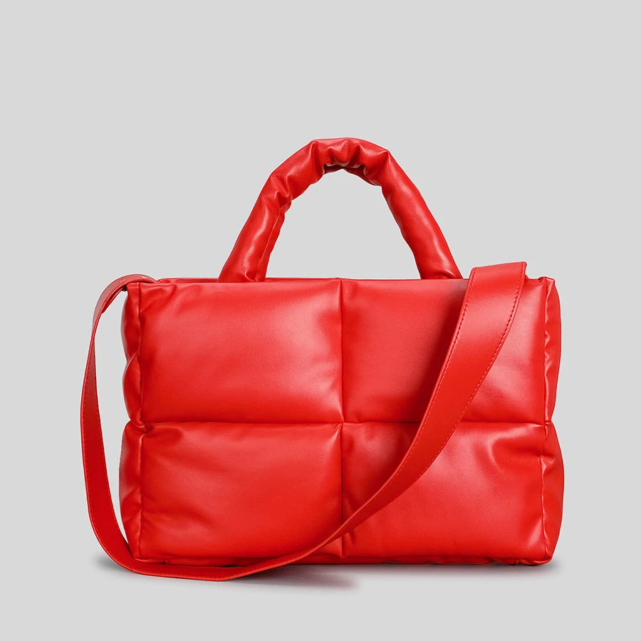 Leather Padded Tote Bag Women Designer Quilted Handbags Luxury Soft Pu Shoulder Bags Down Cotton