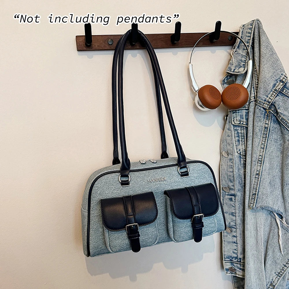 Women's Shoulder Bag – Large Capacity Denim Pillow Bag for Work & Commuting