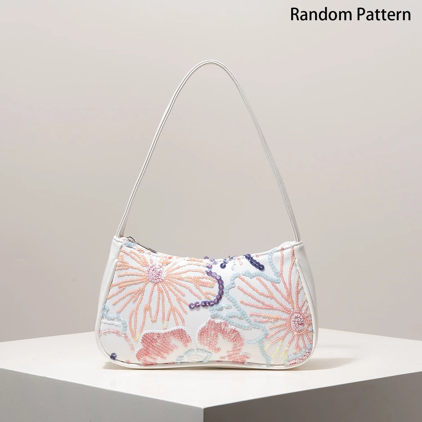Floral Sequin Embroidery Shoulder Bag