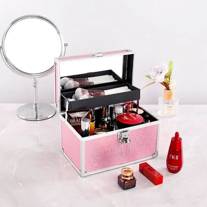Professional Makeup Case with Mirror – Aluminum Alloy Cosmetic Organizer