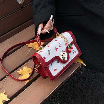 Cherry Print Crossbody Bag with Twisted Top Handle