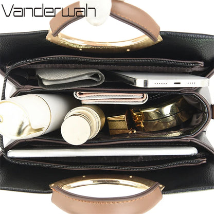 Genuine Leather Crossbody Bag for Women – 3-Layer Designer Shoulder Purse