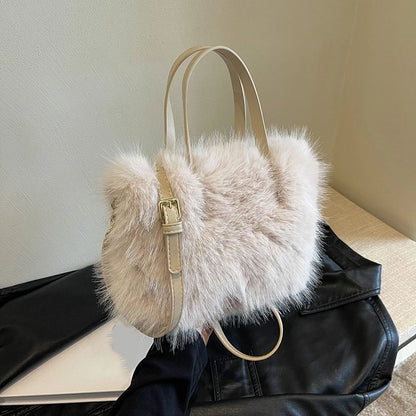 Faux Fur Plush Tote Bag – Soft Fluffy Women's Handbag