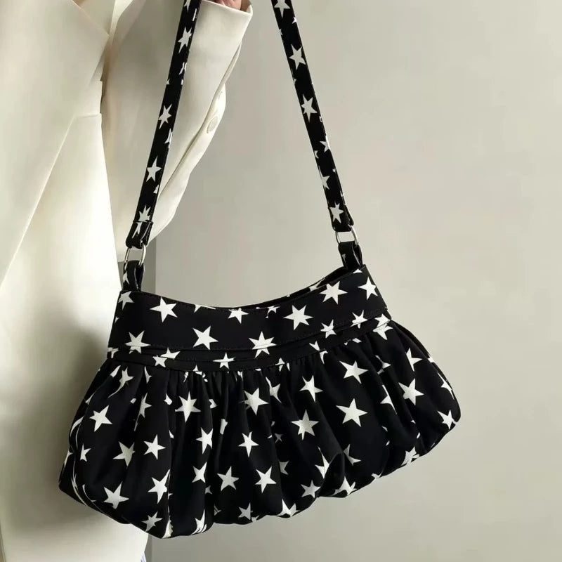 Pleated Dumpling Bag – Retro Wooden Button Shoulder Handbag