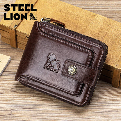 Steel Lion Men's Genuine Leather Zipper Wallet