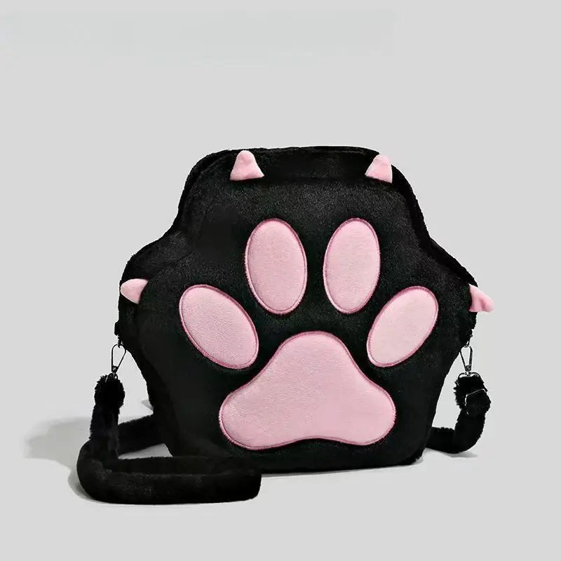 Cat Paw Plush Crossbody Bag – Cute Furry Shoulder Purse