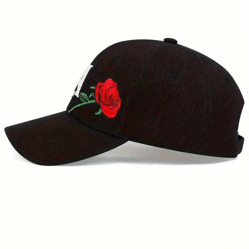 LA Rose Embroidery Baseball Cap – Adjustable Snapback Hat for Men & Women