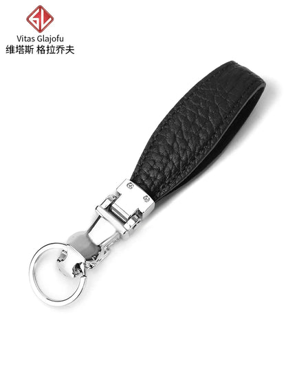 Men's Genuine Leather Keychain with Tiger Head Alloy Clasp