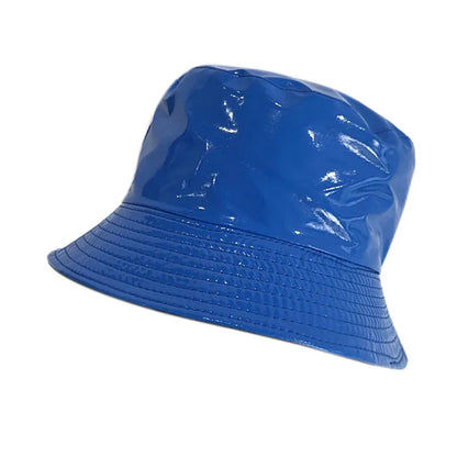Shiny PU Leather Bucket Hat – Unisex Waterproof Cap