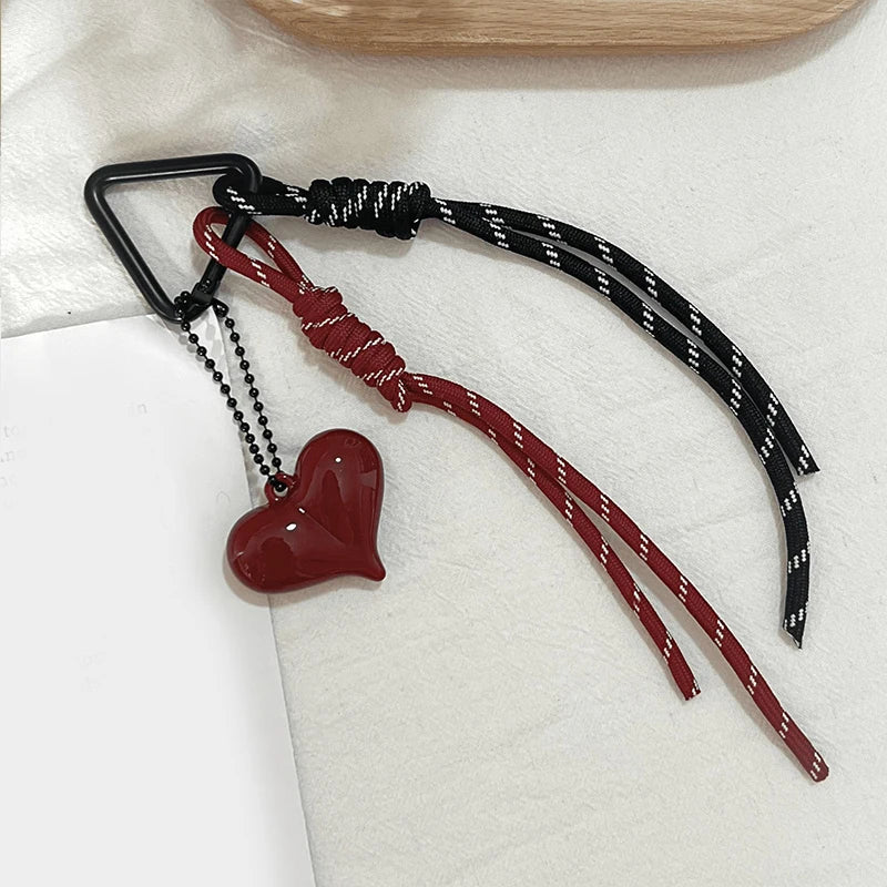 Y2K Heart Charm Keychain – Rope Tassel Bag Pendant & Phone Lanyard