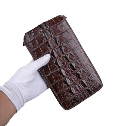 Crocodile Leather Men's Long Clutch Wallet | Zipper Card Holder