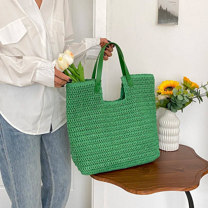 Moods Summer Beach Straw Woven Shoulder Tote Bags Women Large Capacity Shopping Totes Brand