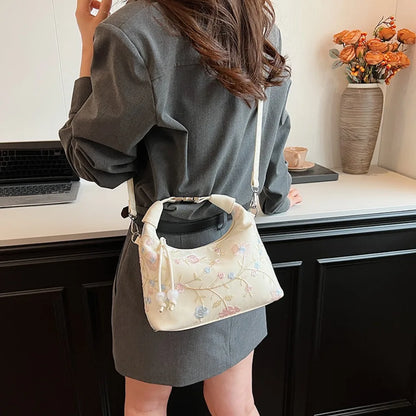 Floral Embroidery Shoulder Bag – Elegant Women's Handbag