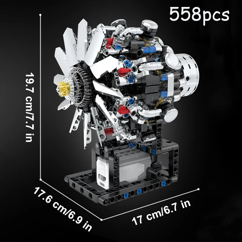 Aircraft Radial Engine Building Blocks – 558 Pcs Motorized Model Kit
