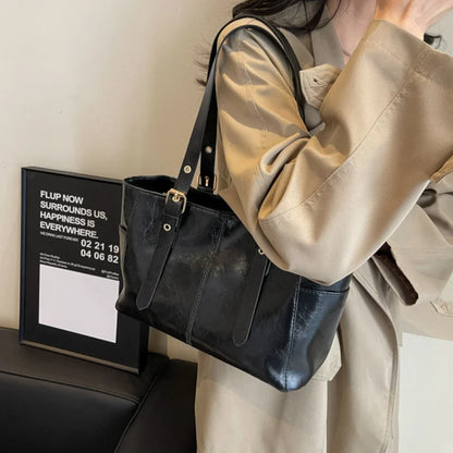 PU Leather Tote Bag Retro Large Capacity Women's Shoulder Bag
