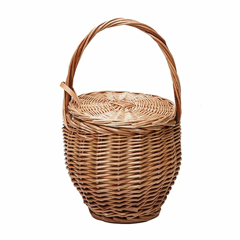 Wicker Basket Bag - Handwoven Straw Tote for Summer Beach