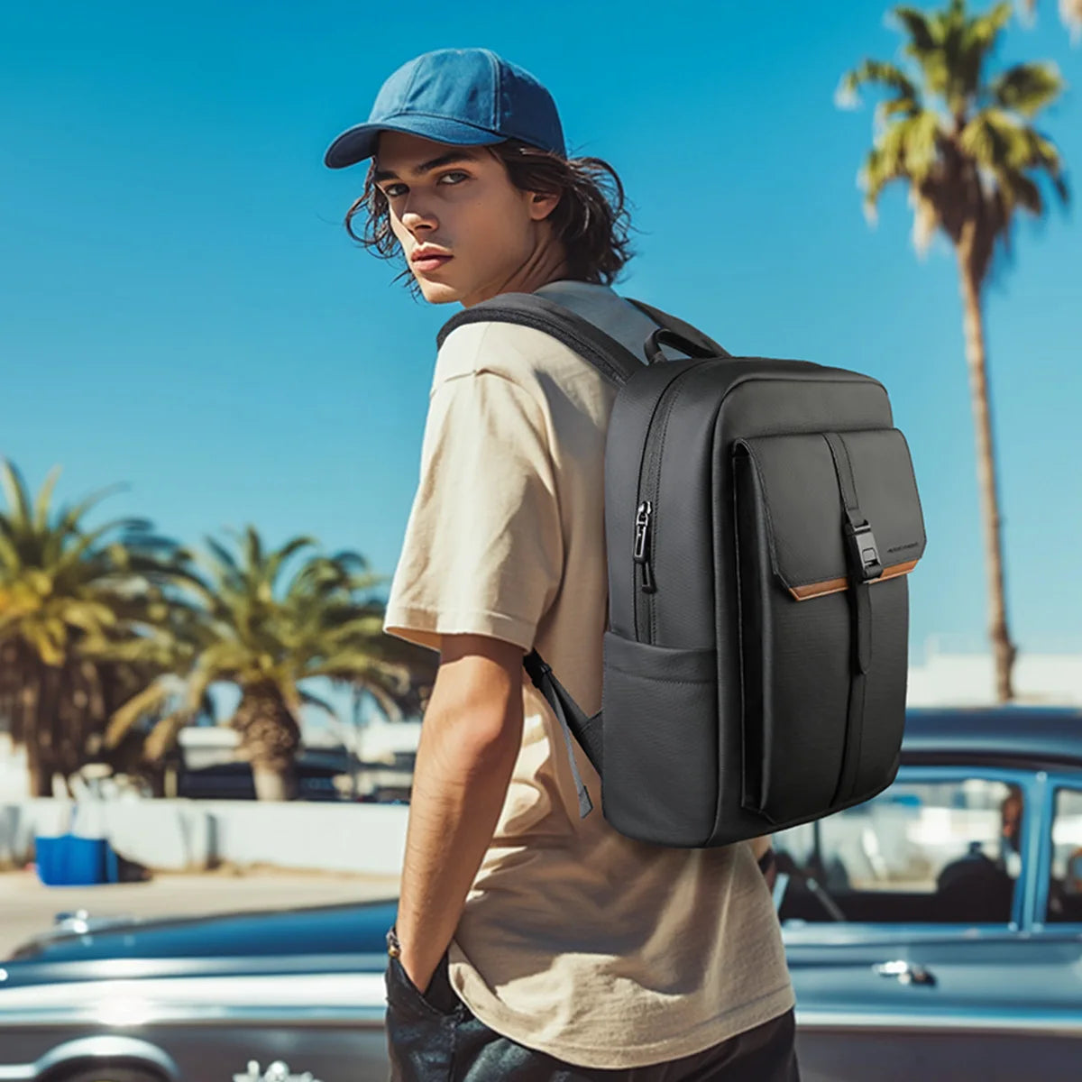 Vintage Flap Backpack for Men – Waterproof 15.6" Laptop College Travel Bag