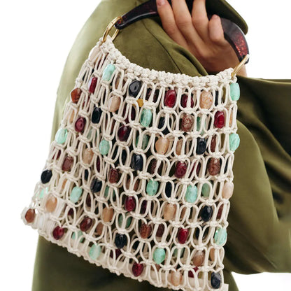 Creative Summer Woven Bead Bag Hollow-Out Breathable Tote Bohemian Large Capacity Shoulder Women