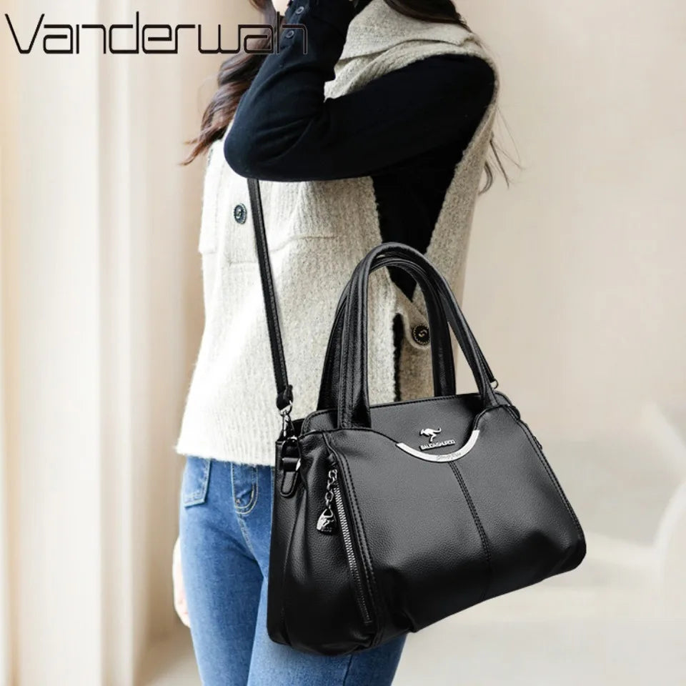 Multi-Pocket PU Leather Handbag for Women – Luxury Shoulder Tote