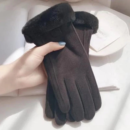 Touchscreen Winter Gloves with Faux Fur Cuff – Warm Knit Gloves for Women & Men