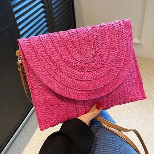 Straw Crossbody Bag for Women – Handwoven Envelope Purse