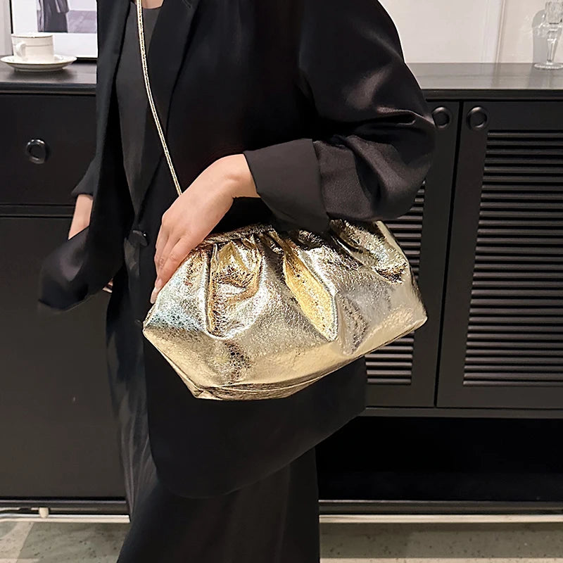 Moods Golden Evening Clutch Bags Women Wedding Dinner Party Crossbody Cloud Bag Luxury Designer