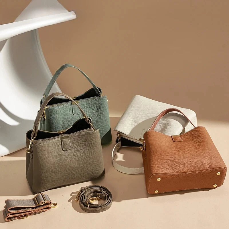 Genuine Leather Bucket Bag – Luxury Crossbody & Top Handle Bag