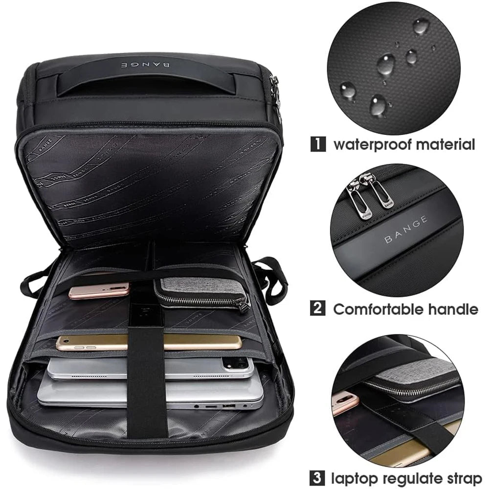 Bange Men's Waterproof Laptop Backpack 15.6" – Large Capacity Business Bag