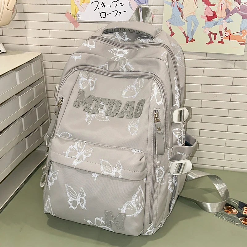 Butterfly Print Backpack – Large Capacity with Multiple Pockets
