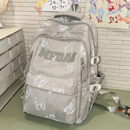 Butterfly Print Backpack – Large Capacity with Multiple Pockets