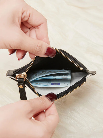 Slim PU Leather Card Wallet with ID Window & Wrist Strap