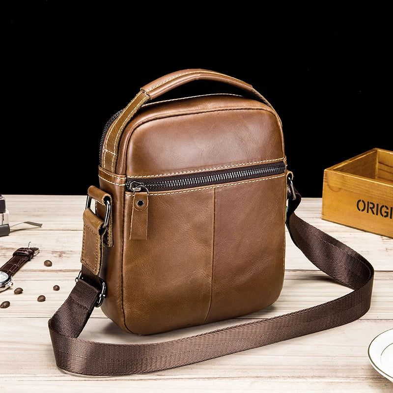 Men's Genuine Leather Crossbody Bag – Retro Cowhide Shoulder Bag