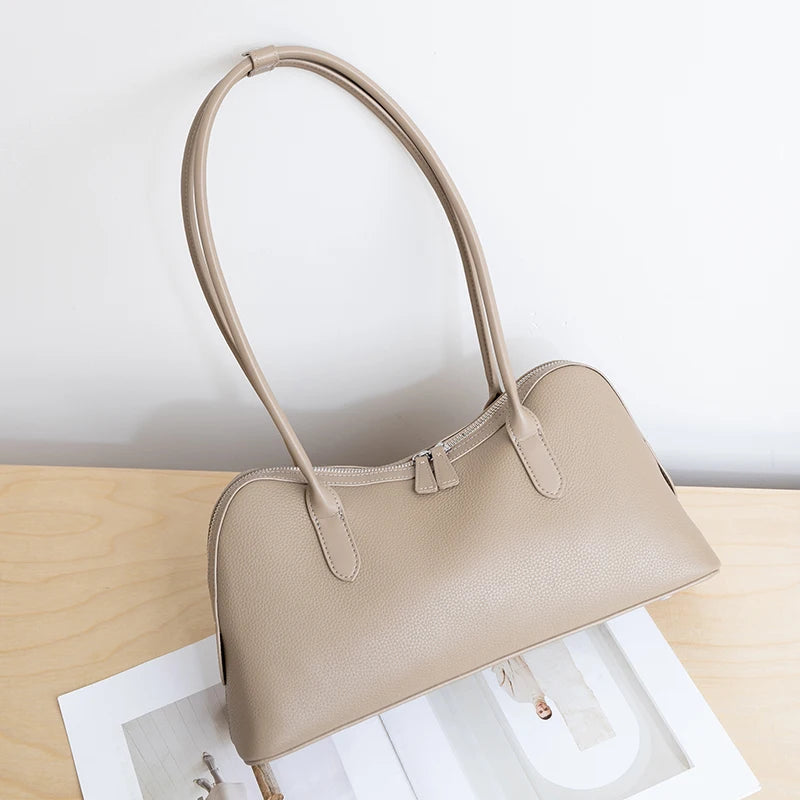 Genuine Leather Baguette Shoulder Bag – Women's Pebbled Hobo Tote