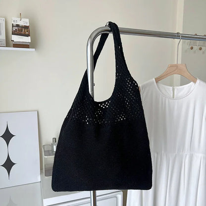 Hollow Knit Shoulder Tote Bag for Women – Large Capacity