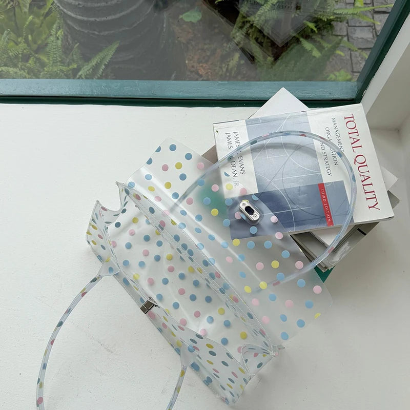 Polka Dot PVC Transparent Shoulder Bag – Waterproof Lock Handbag