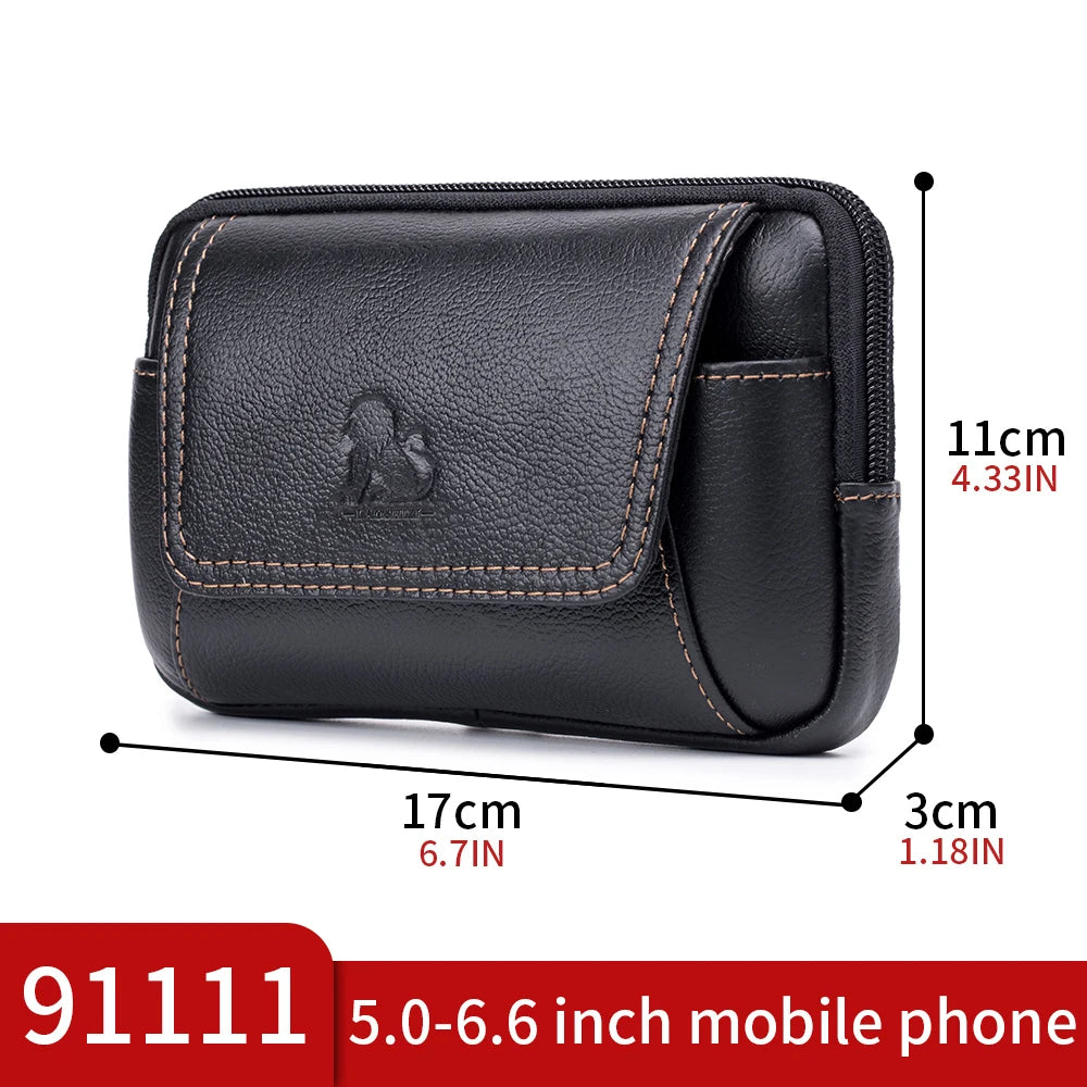 Men's Genuine Leather Belt Phone Pouch