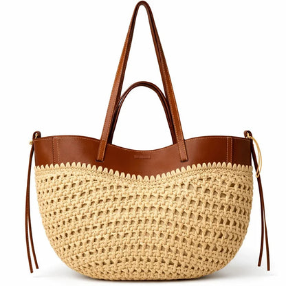 Straw Woven Tote Bag - Large Capacity Beach Shoulder Bag for Summer