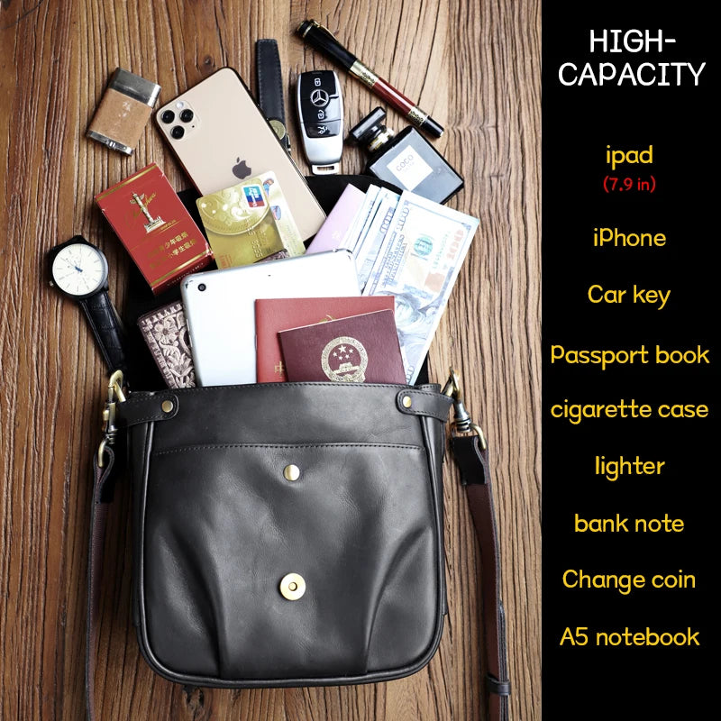 Genuine Leather Men's Crossbody Messenger Bag – Handmade Business Shoulder Bag