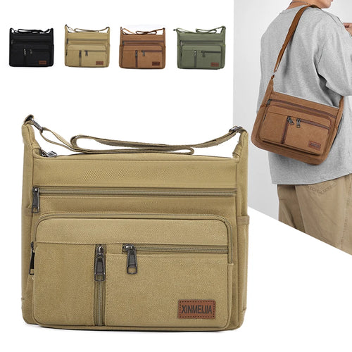 Men's Canvas Crossbody Shoulder Bag Multi-Compartment