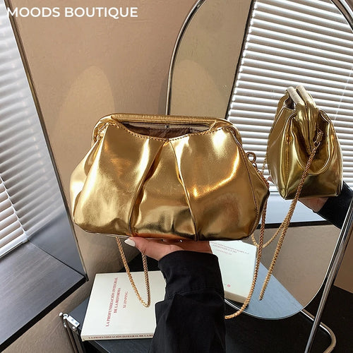Moods Luxury Evening Clutch Purses Women Golden Chain Shoulder Cross Body Bag Wedding Dinner Party