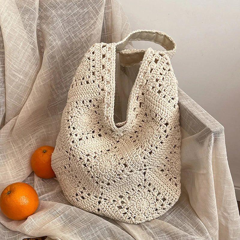 Woven Straw Tote Bag – French Crochet Large Shoulder Handbag