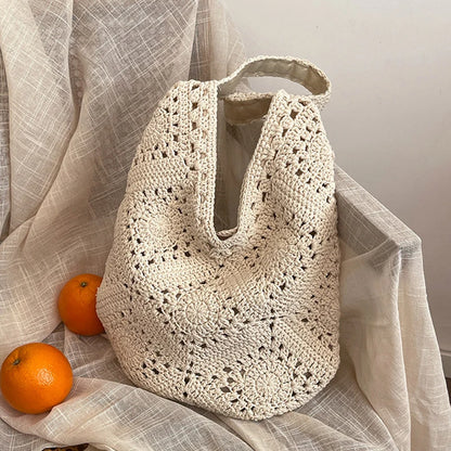 Woven Straw Tote Bag – French Crochet Large Shoulder Handbag