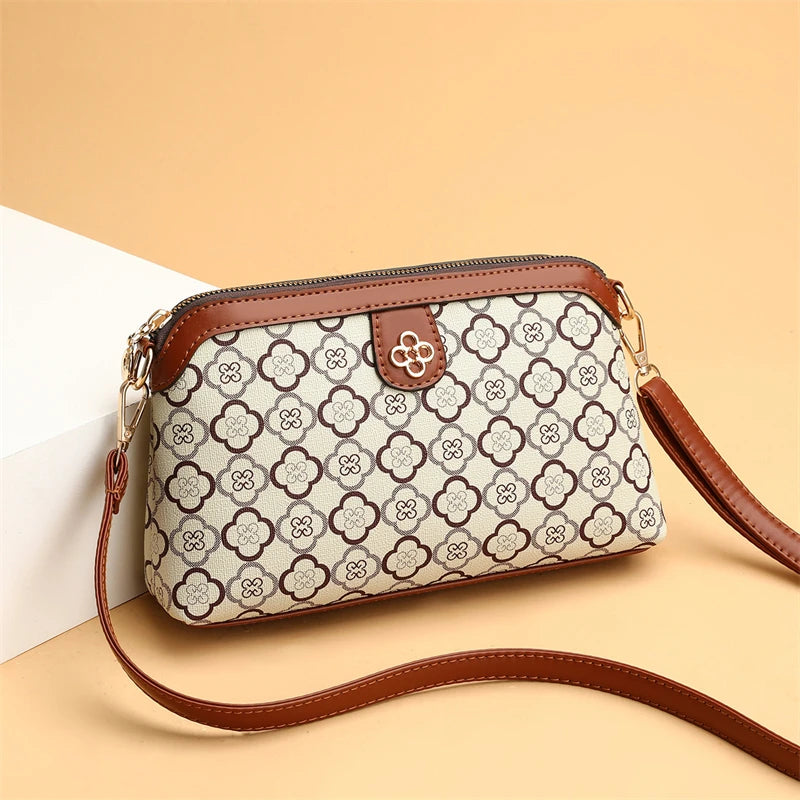 Vintage Floral Print PU Leather Women's Crossbody Clutch Bag